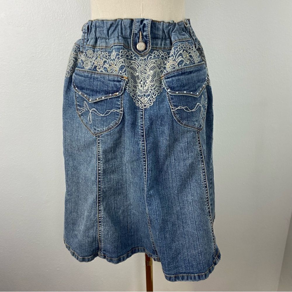 Jolt Vintage Y2K Denim Skirt Fit & Flare Boho Western Cottagecore Size 11